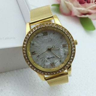 Female gold mesh belt electronic watches