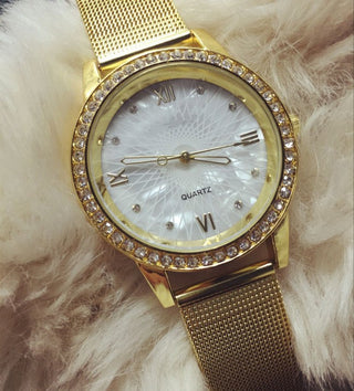 Female gold mesh belt electronic watches